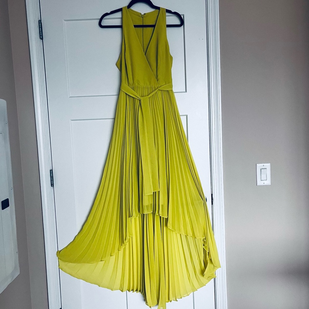 BCBG Paris Yellow Pleated Skirt Dress High Low